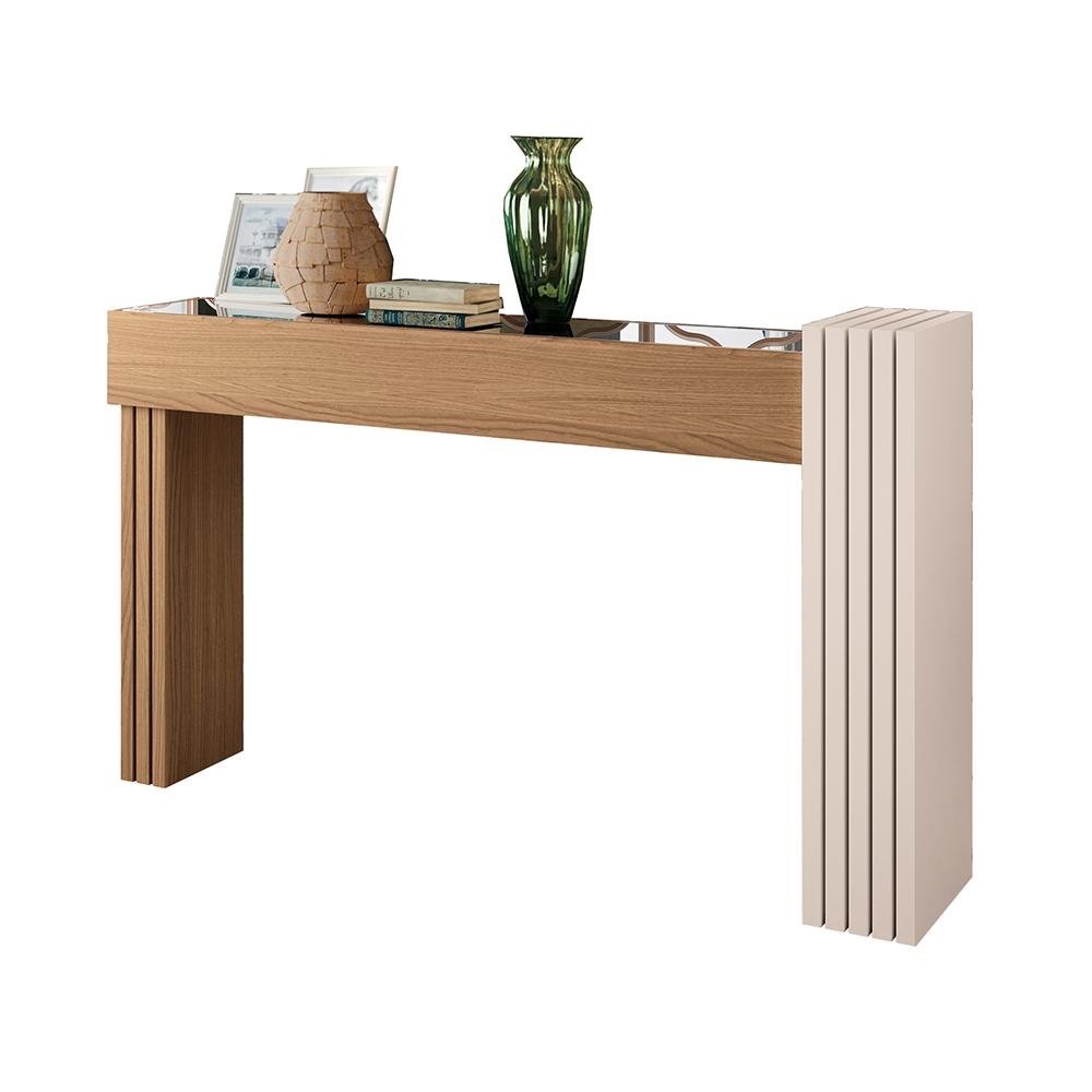 Aparador com Espelho Riad Decorativo Sala de Estar Freijo/Off White G26 - Gran Belo