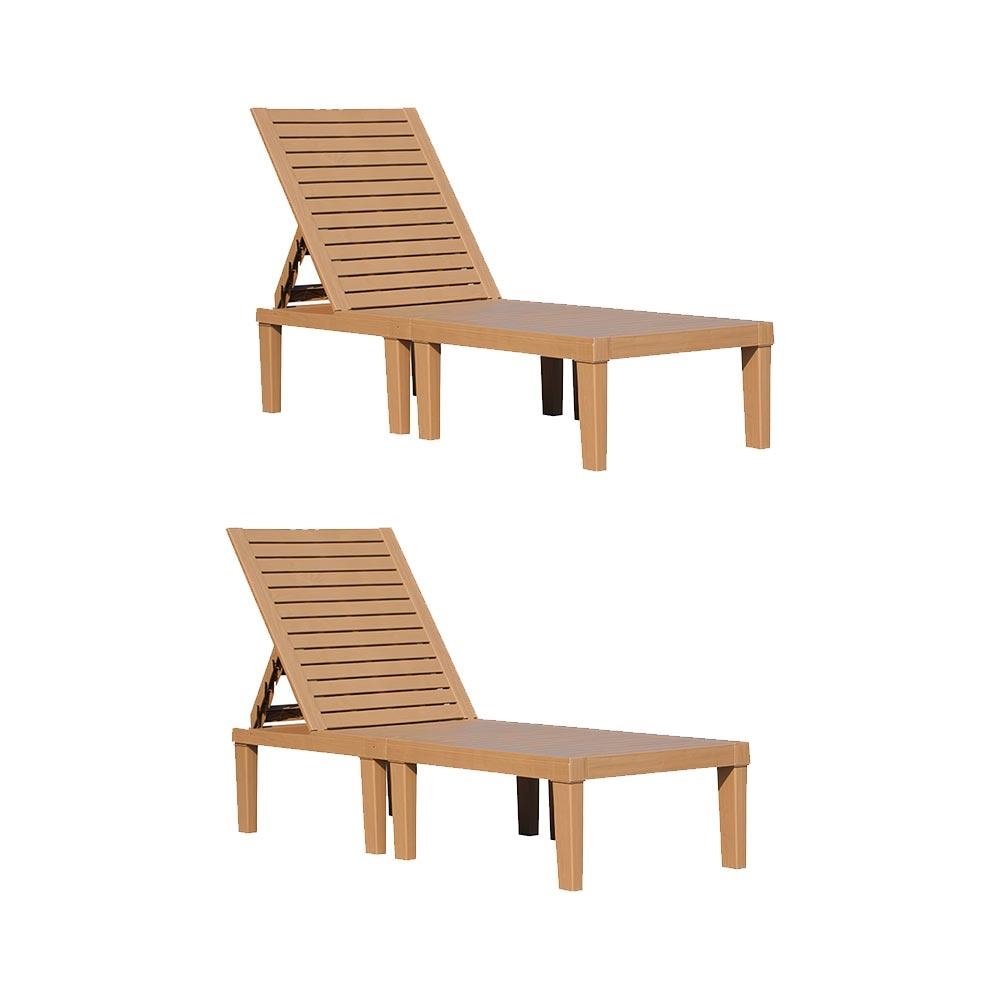 Kit 2 Cadeiras Espreguicadeira Área de Piscina Pool Encosto Reclinavel em Pu Marrom G56 -