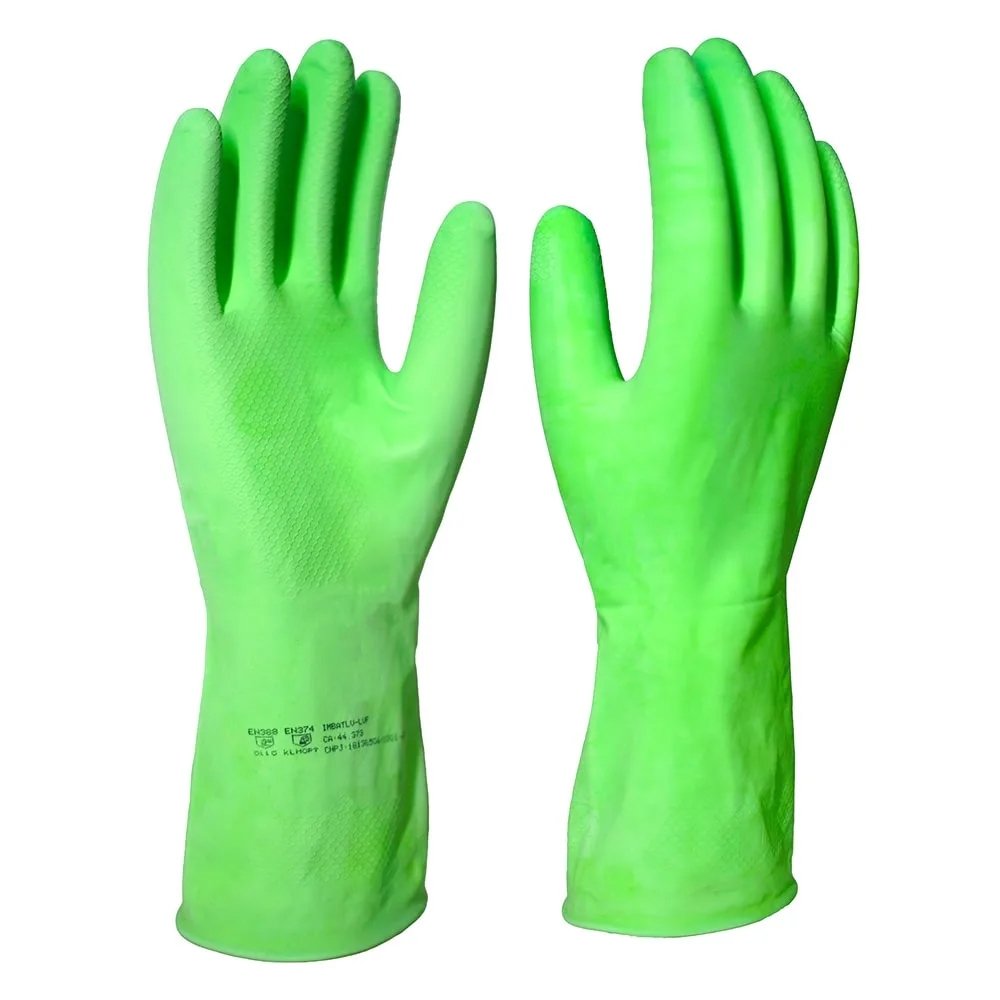 Luva Imbat Látex Forrada Multiuso Verde Tamanho 7 - Embalagem com 12 Pares