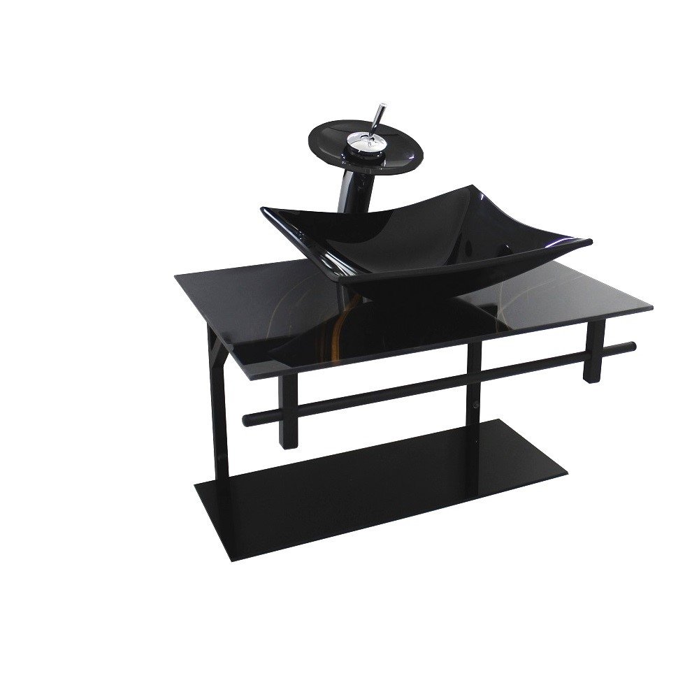 Gabinete de Vidro Para Banheiro 60cm AP Slim Mármore Preto Dourado C/ Cuba Retangular