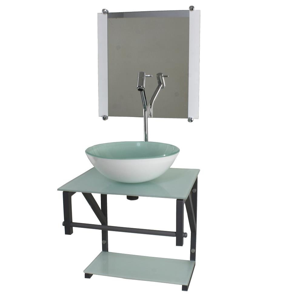Gabinete de Vidro Para Banheiro 40cm AC Slim Full Branco c/ Cuba Redonda Mais Espelho