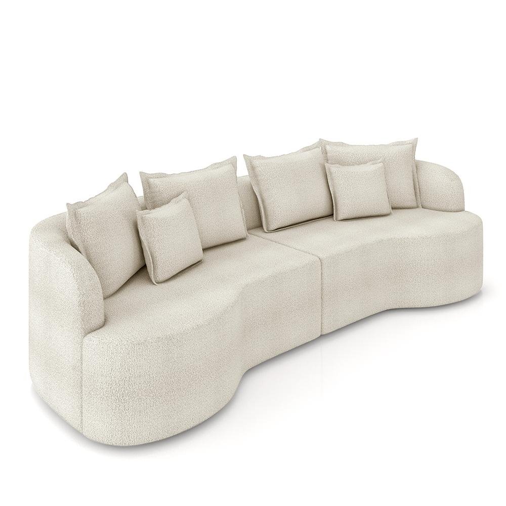 Sofa Living Decorativo Salinas 2 Lugares com Almofadas 210cm Modulado Boucle Off White G33