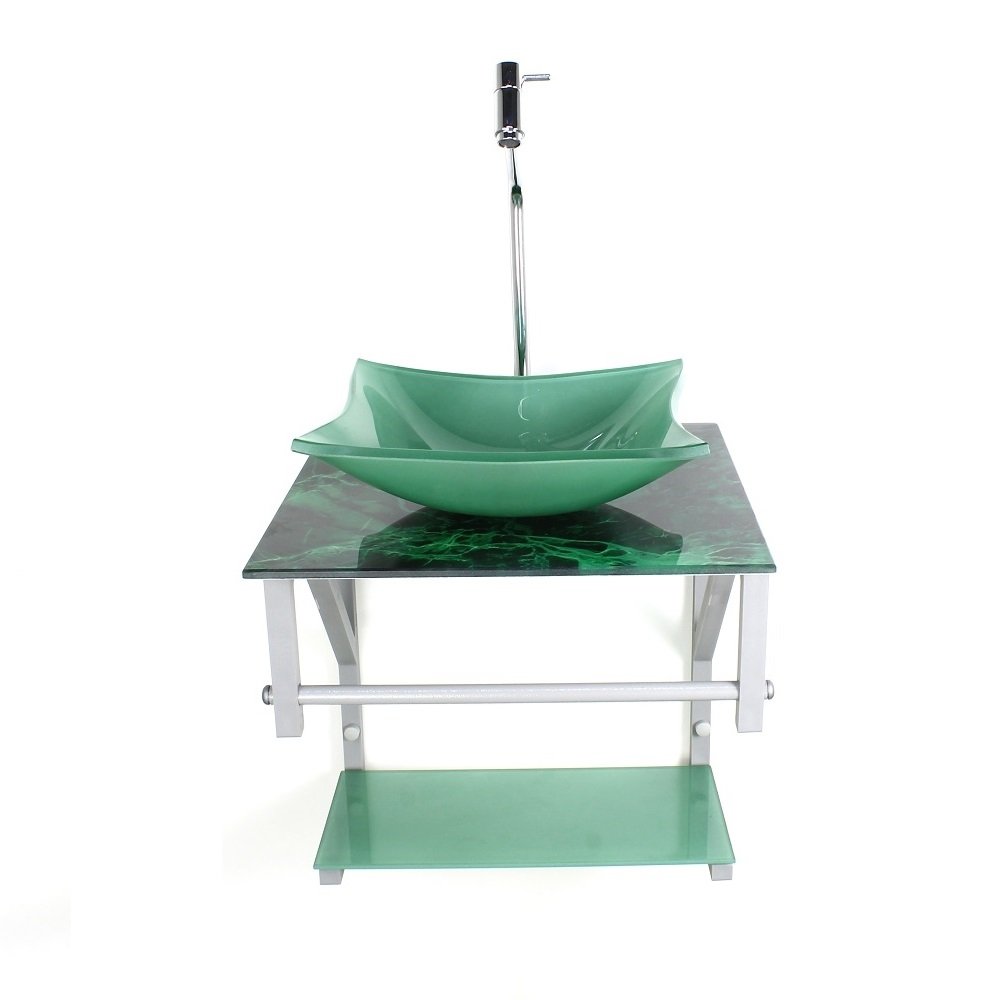 Gabinete de Vidro Para Banheiro 40cm AC Slim Mármore Verde c/ Cuba Quadrada