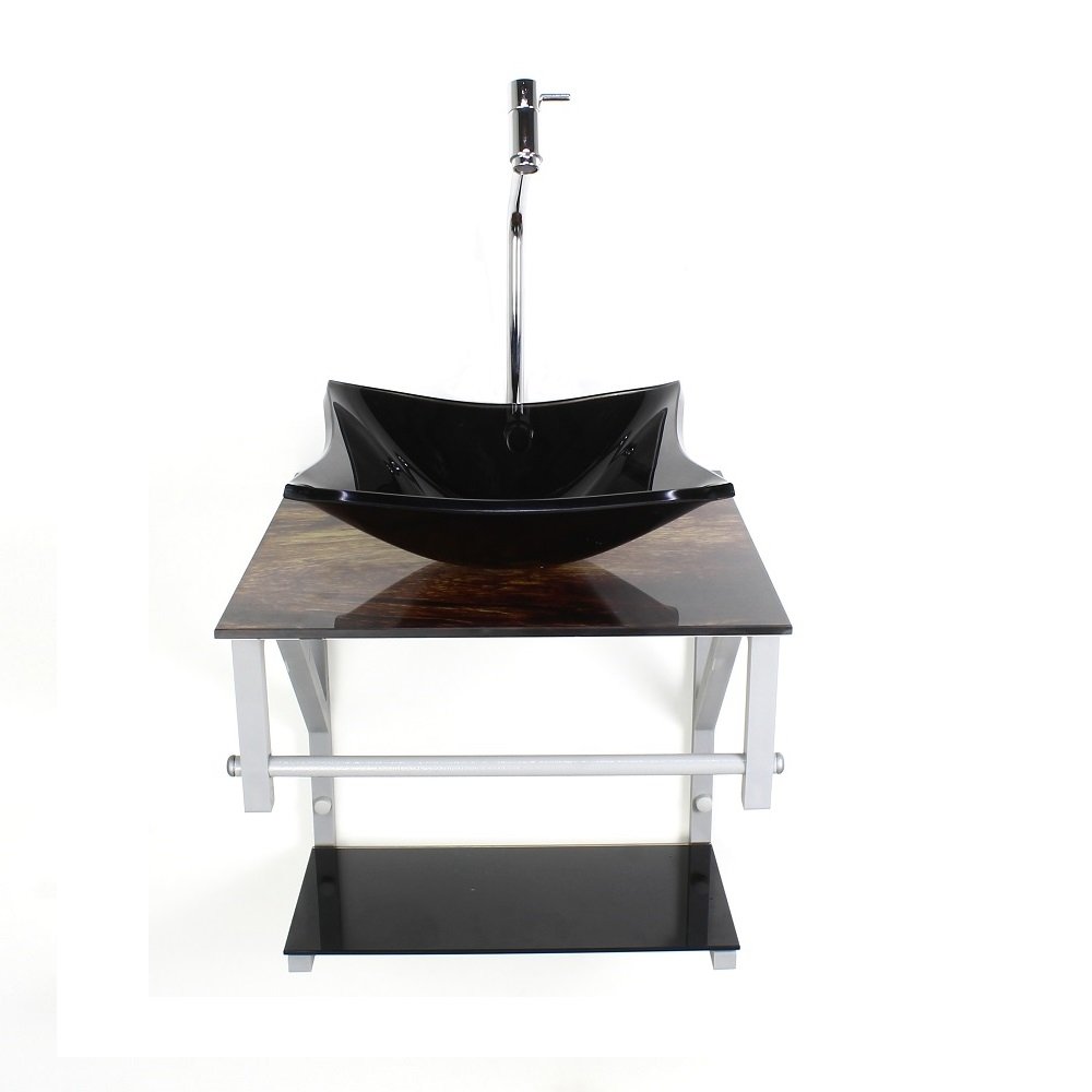 Gabinete de Vidro Para Banheiro 40cm AC Slim Madeira Rústiva c/ Cuba Quadrada
