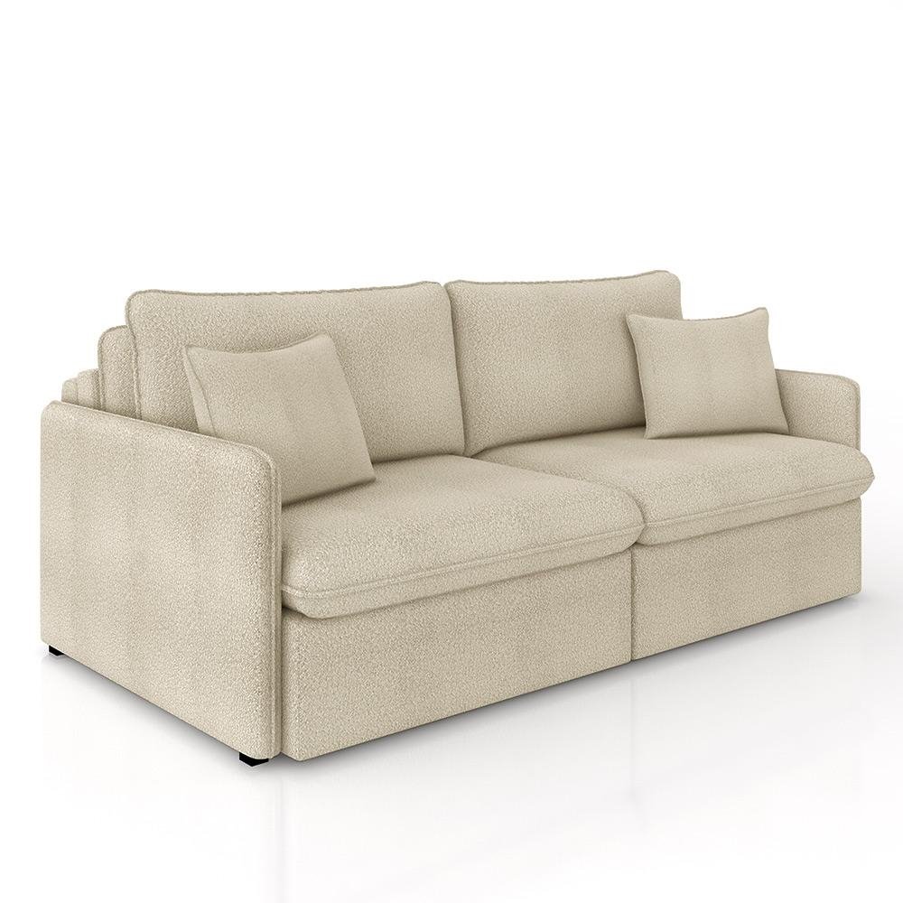 Sofa Reclinavel e Retratil Gandalf Bipartido 154cm Caixa Zero com Almofadas Boucle Bege