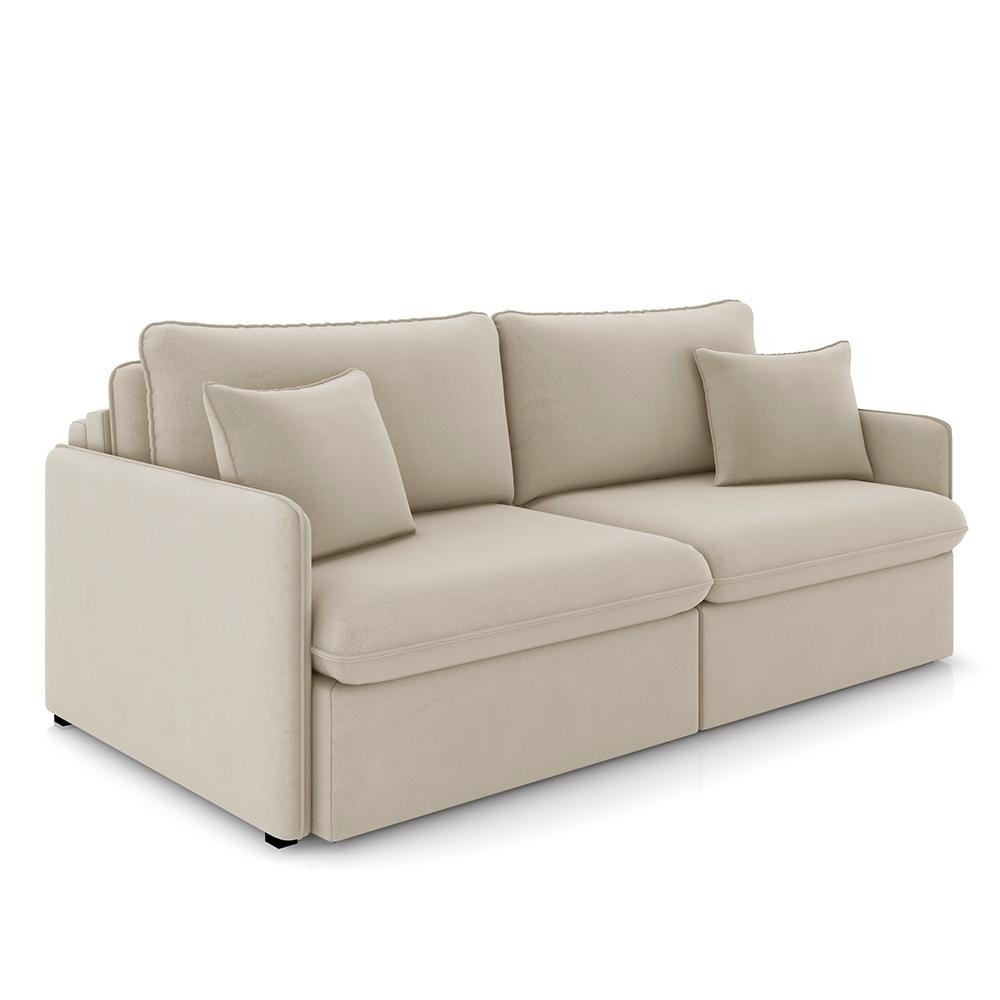 Sofa Reclinavel e Retratil Gandalf Bipartido 174cm Caixa Zero com Almofadas Veludo Bege G3