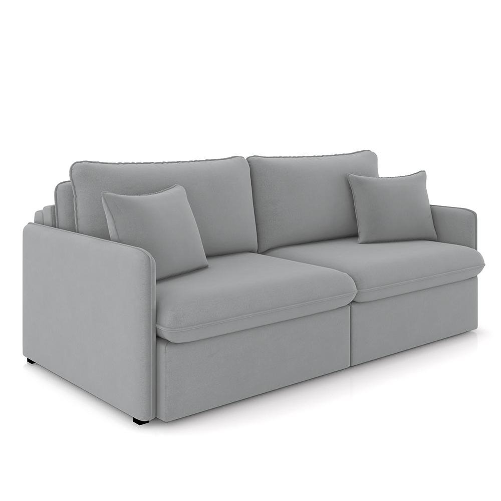 Sofa Reclinavel e Retratil Gandalf Bipartido 174cm Caixa Zero com Almofadas Veludo Cinza G