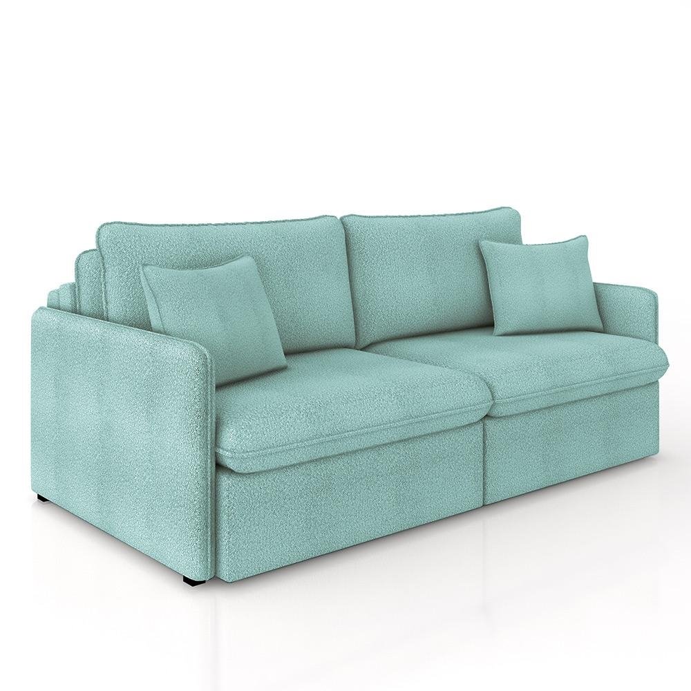 Sofa Reclinavel e Retratil Gandalf Bipartido 194cm Caixa Zero com Almofadas Boucle Azul G3