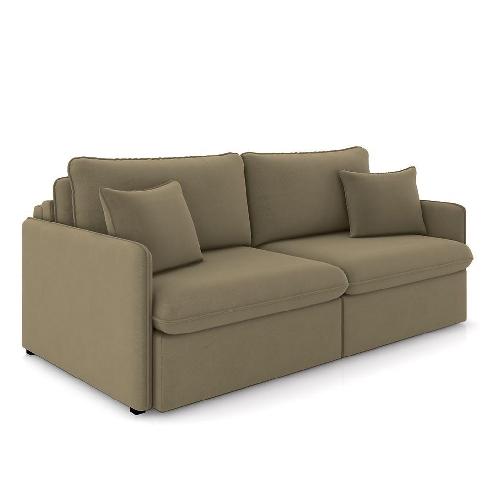 Sofa Reclinavel e Retratil Gandalf Bipartido 194cm Caixa Zero com Almofadas Veludo Castor