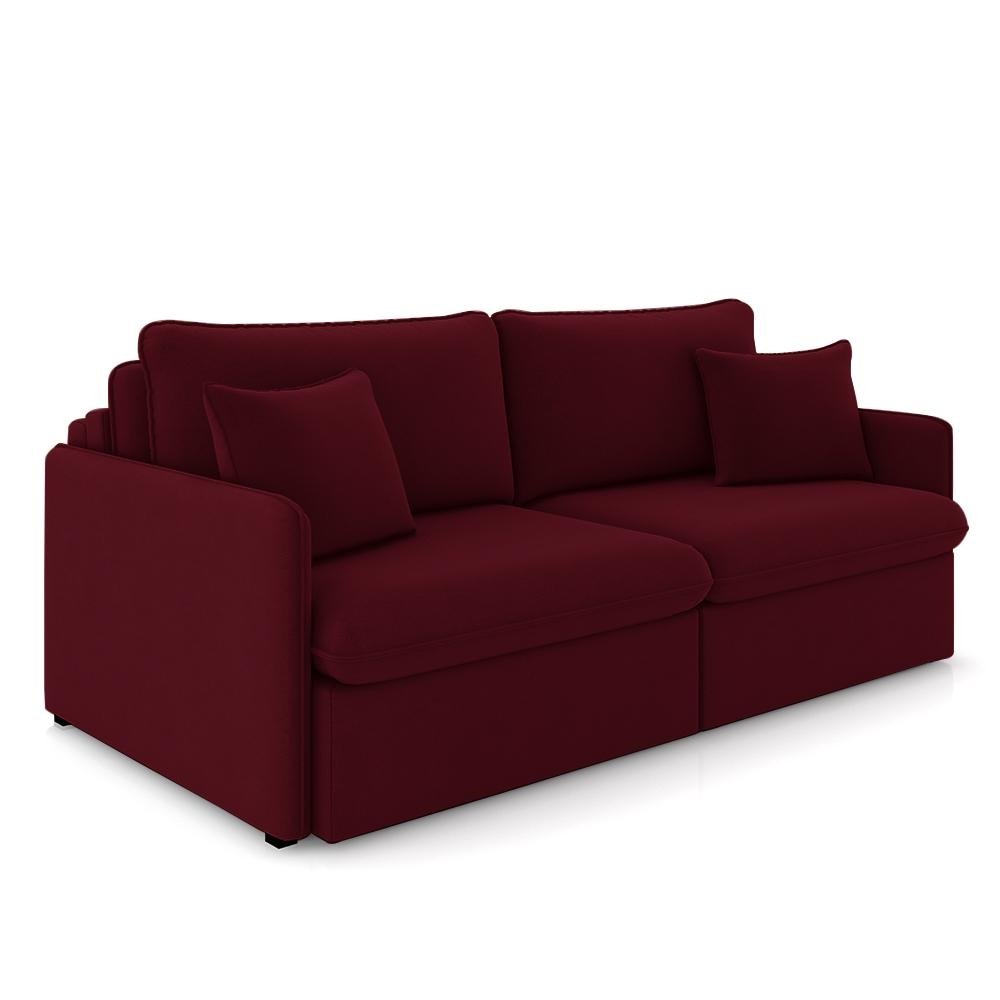 Sofa Reclinavel e Retratil Gandalf Bipartido 194cm Caixa Zero com Almofadas Veludo Bordo G