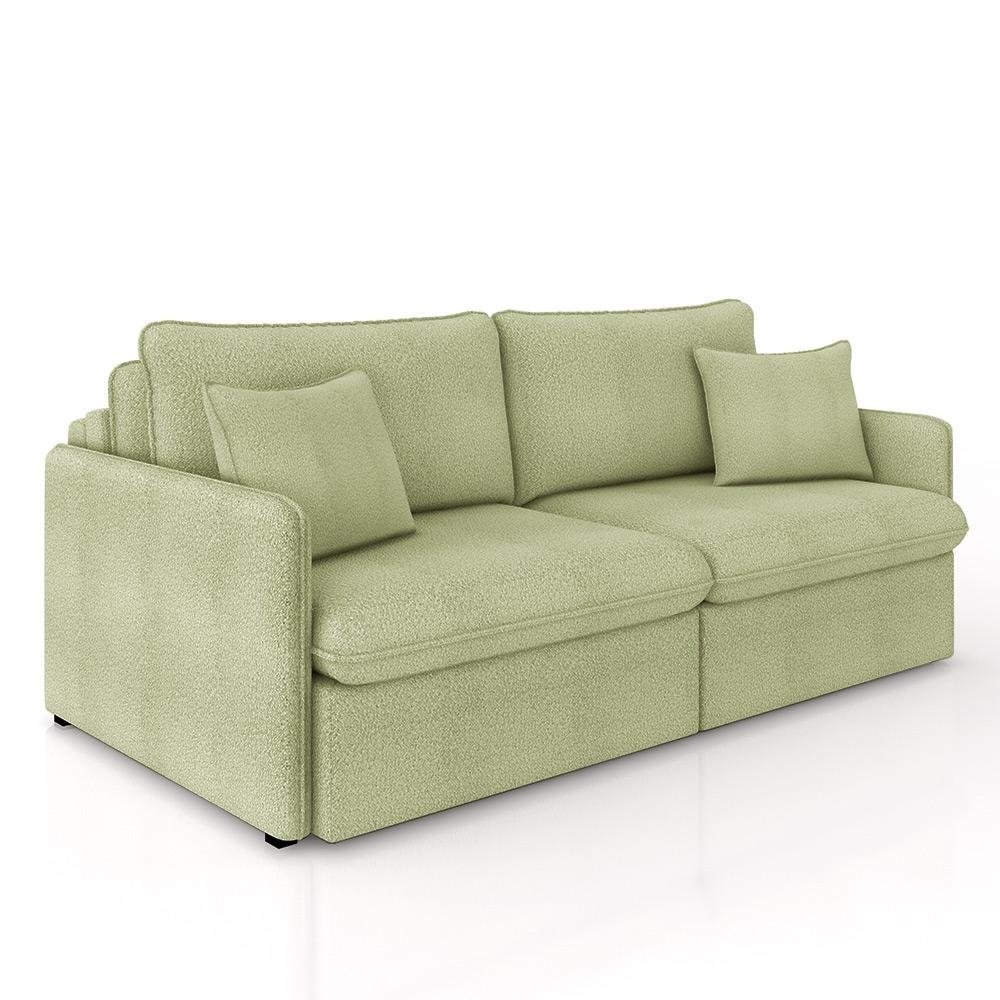 Sofa Reclinavel e Retratil Gandalf Bipartido 214cm Caixa Zero com Almofadas Boucle Verde G