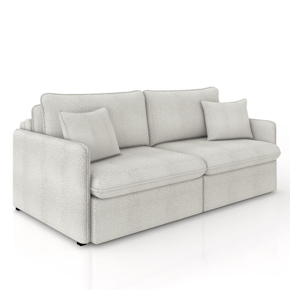 Sofa Reclinavel e Retratil Gandalf Bipartido 214cm Caixa Zero com Almofadas Boucle Cinza G