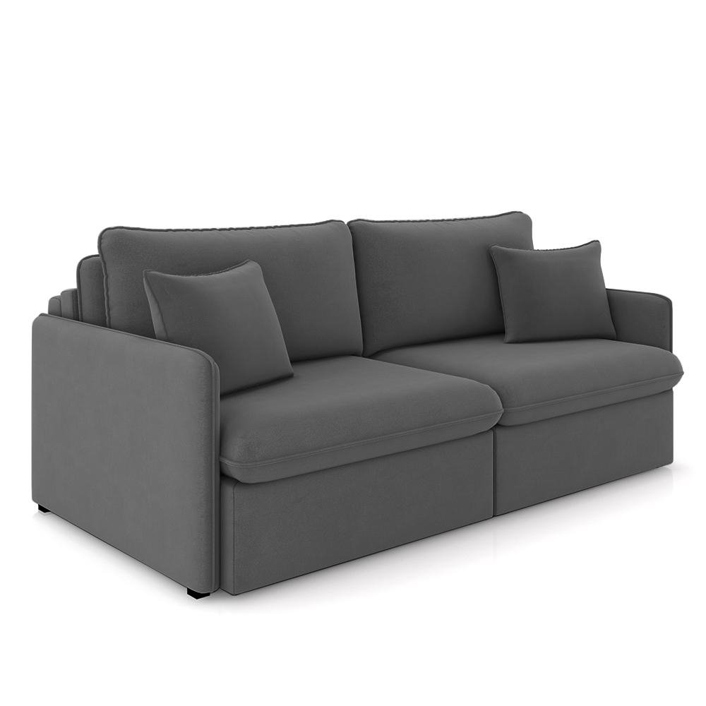 Sofa Reclinavel e Retratil Gandalf Bipartido 214cm Caixa Zero com Almofadas Veludo Grafite
