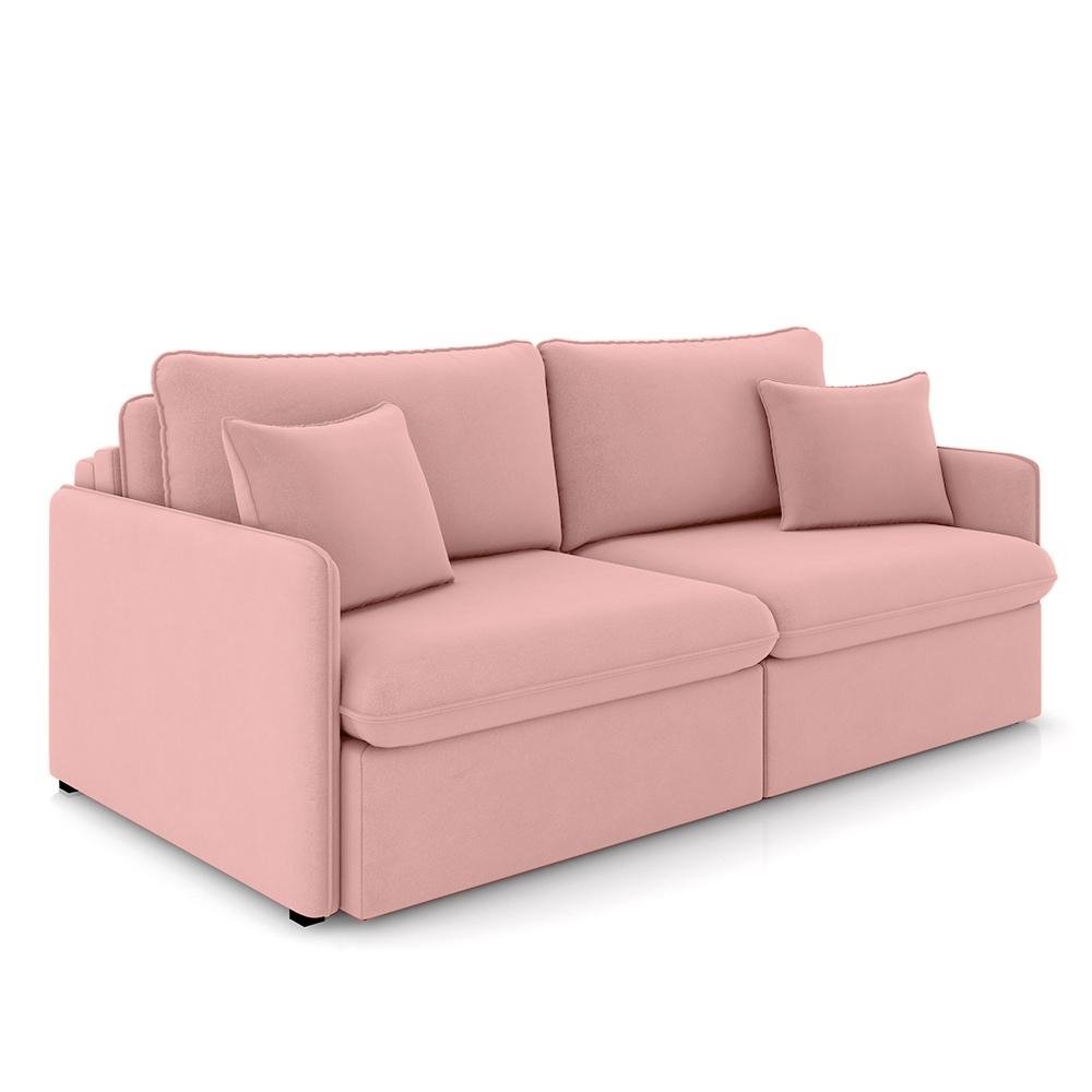 Sofa Reclinavel e Retratil Gandalf Bipartido 214cm Caixa Zero com Almofadas Veludo Rose G3