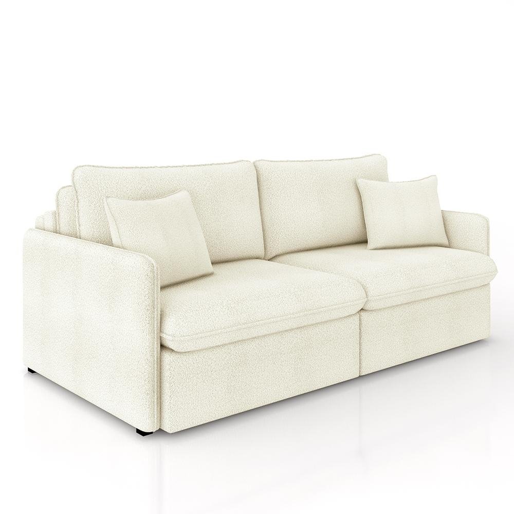 Sofa Reclinavel e Retratil Gandalf Bipartido 234cm Caixa Zero com Almofadas Boucle Off Whi