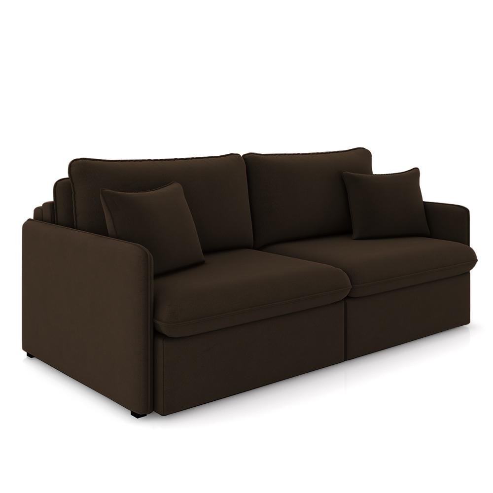 Sofa Reclinavel e Retratil Gandalf Bipartido 254cm Caixa Zero com Almofadas Veludo Marrom
