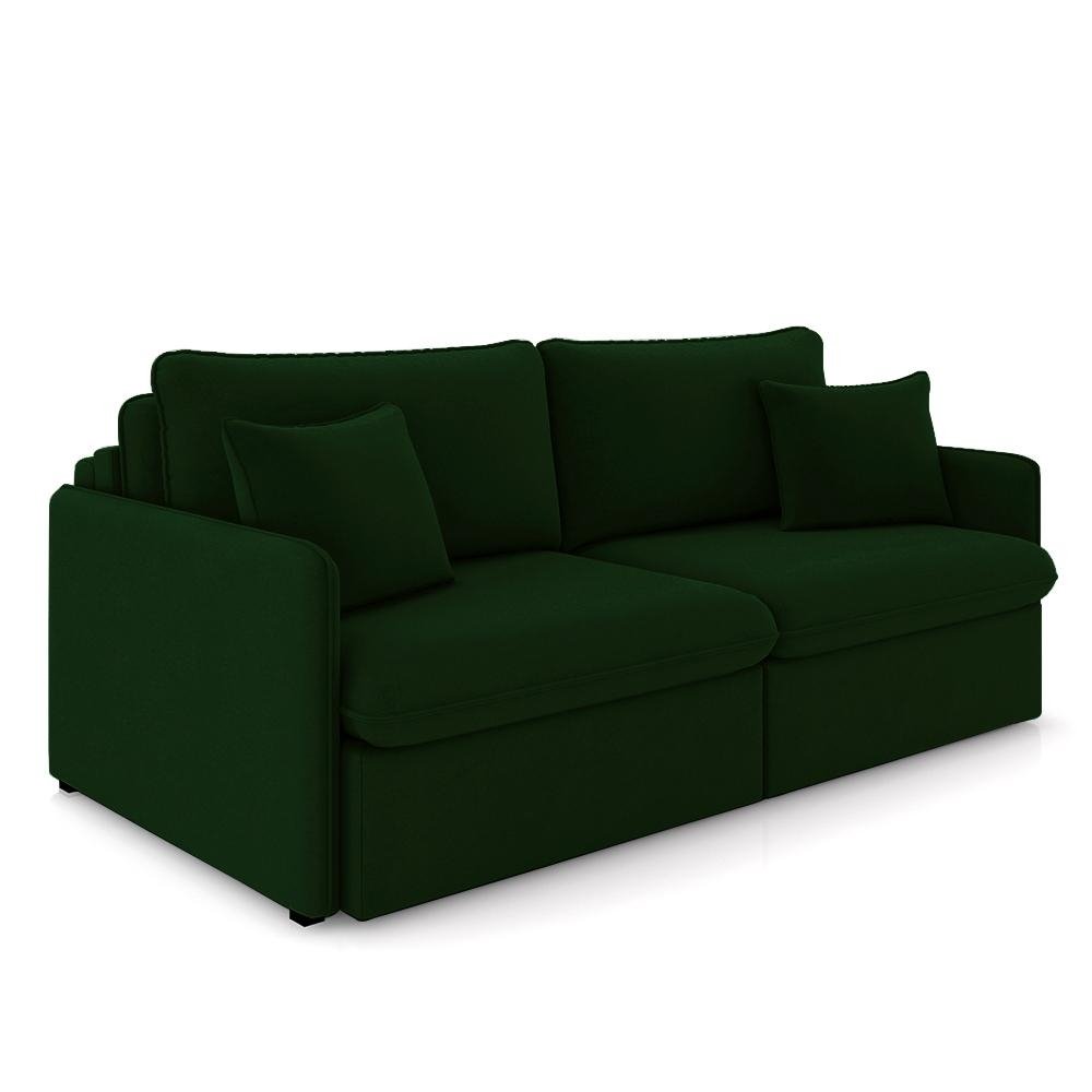Sofa Reclinavel e Retratil Gandalf Bipartido 254cm Caixa Zero com Almofadas Veludo Verde G