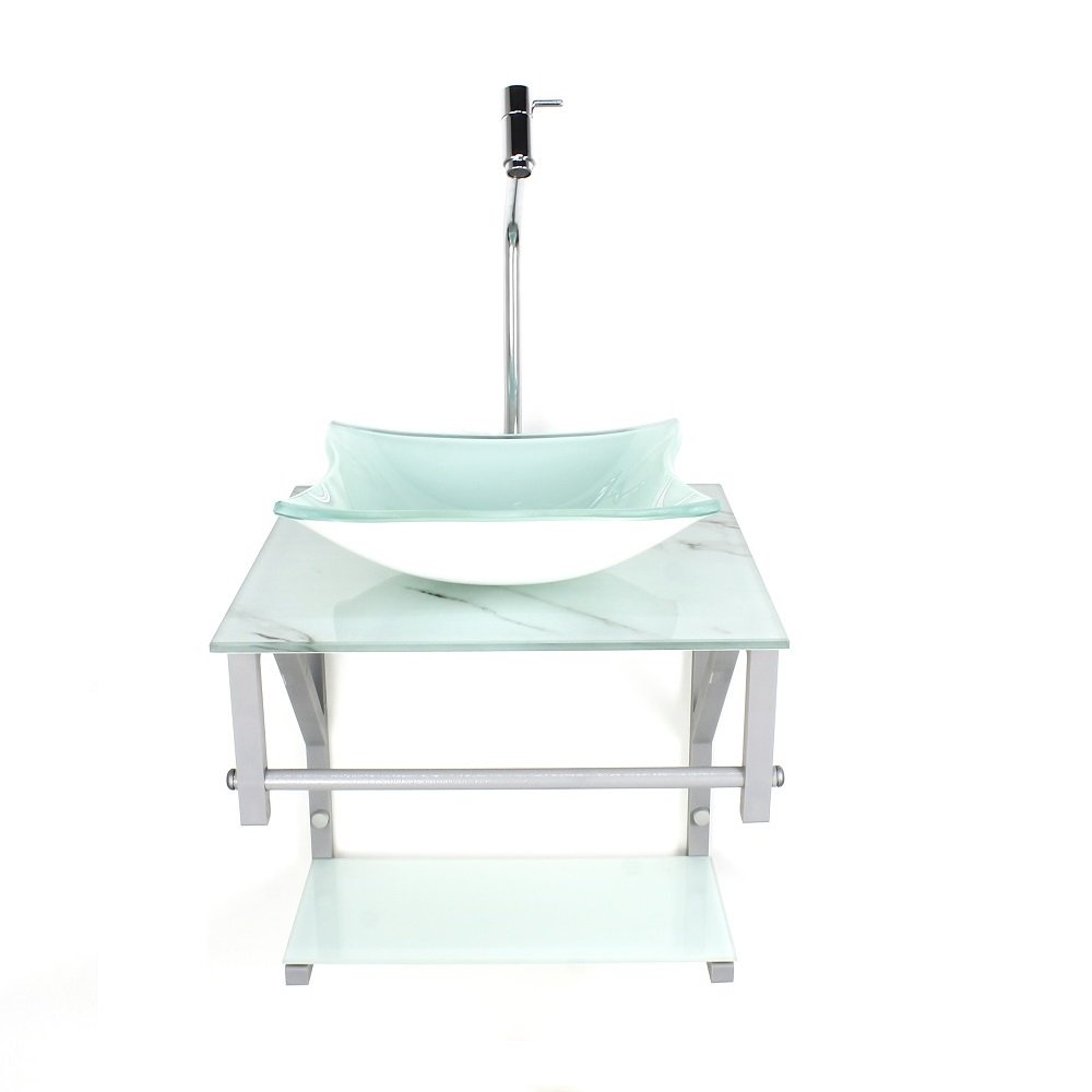 Gabinete de Vidro Para Banheiro 40cm AC Slim Mármore Branco c/ Cuba Quadrada