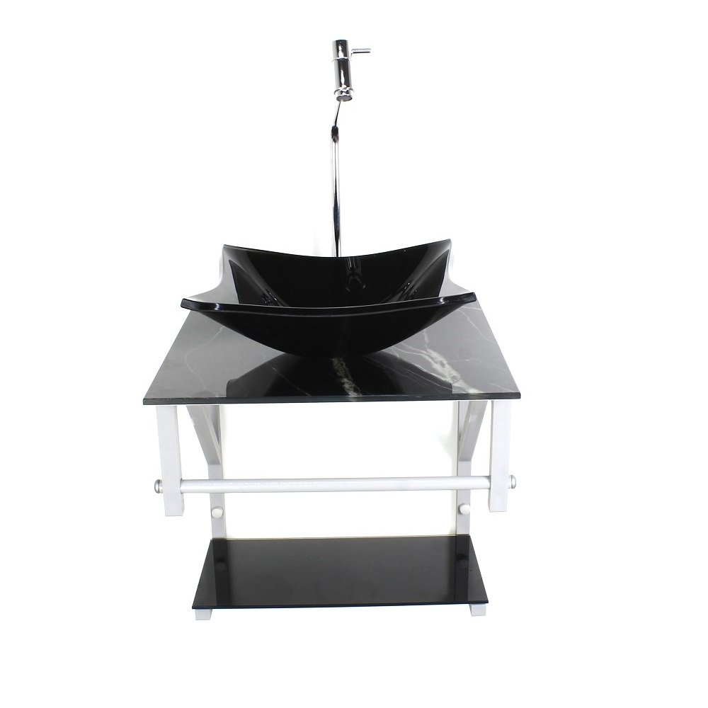 Gabinete de Vidro Para Banheiro 40cm AC Slim Mármore Preto c/ Cuba Quadrada