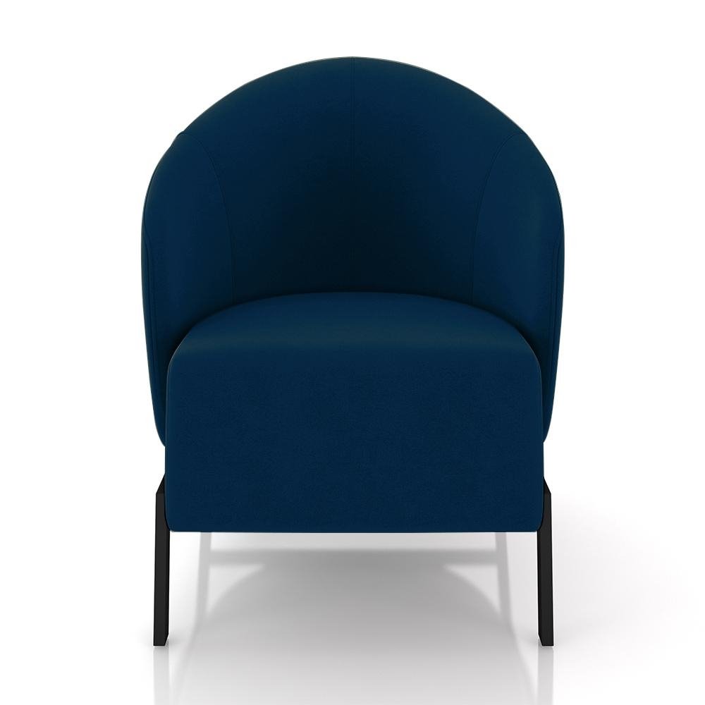 Poltrona Decorativa Sala de Estar kenya Pes em Ferro Veludo Preto/Azul G33 - Gran Belo