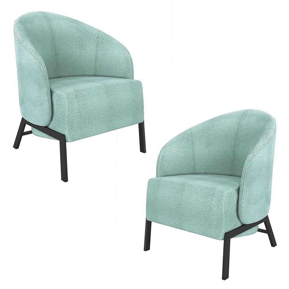 Kit 2 Poltronas Decorativa Sala de Estar kenya Pes em Ferro Boucle Preto/Azul G33 - Gran B