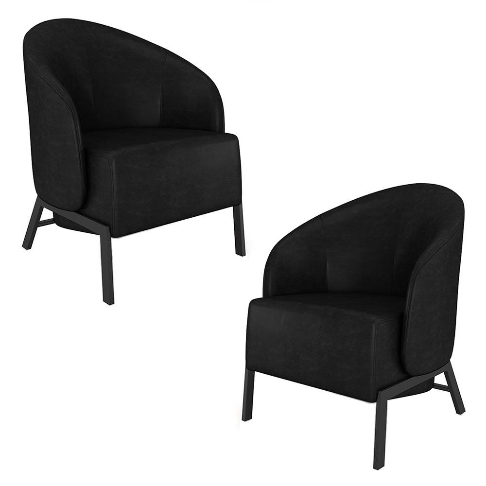 Kit 2 Poltronas Decorativa Sala de Estar kenya Pes em Ferro Pu Preto G33 - Gran Belo