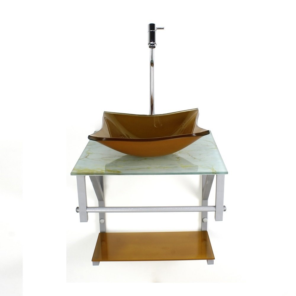 Gabinete de Vidro Para Banheiro 40cm AC Slim Mármore Branco Dourado c/ Cuba Quadrada