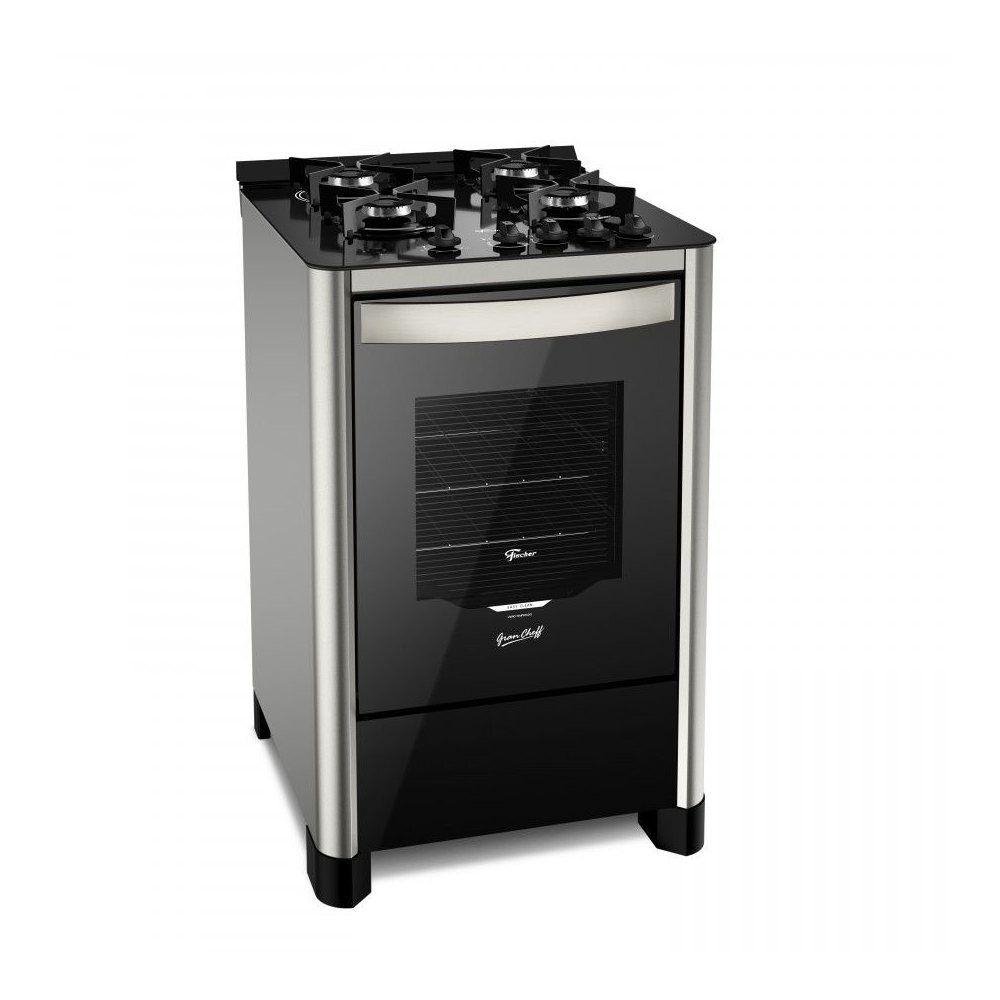 Fogao Piso Fischer Gran Cheff 4Q Mesa de Vidro Inox Bivolt