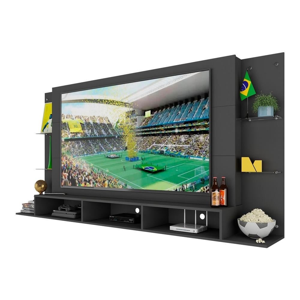 Painel TV 65" com Prateleiras de Vidro Brasil Plus Multimoveis BR3113 Preto