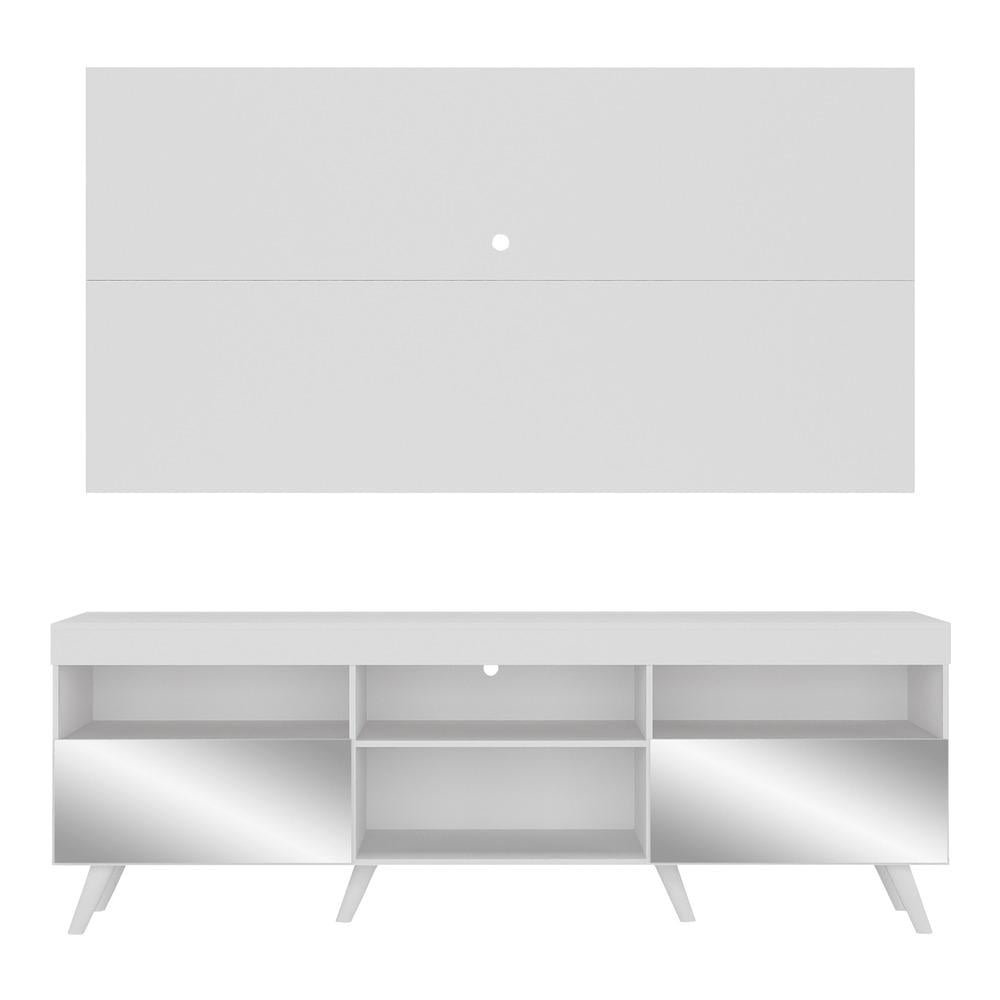 Rack c/ Painel TV 65" Retro com Espelho Holanda Multimoveis BR3138 Branco