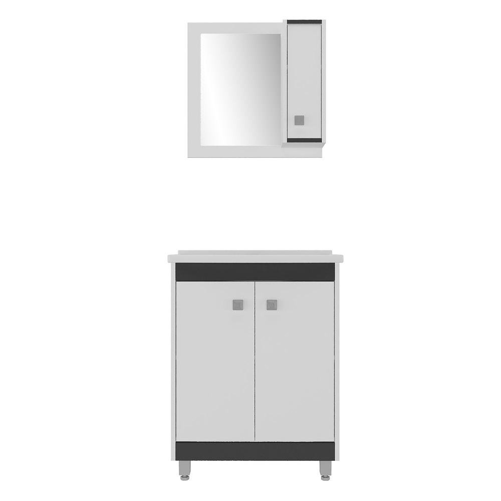 Gabinete Banheiro com Cuba e Espelheira 60cm Multimoveis CR10058 Branco/Preto