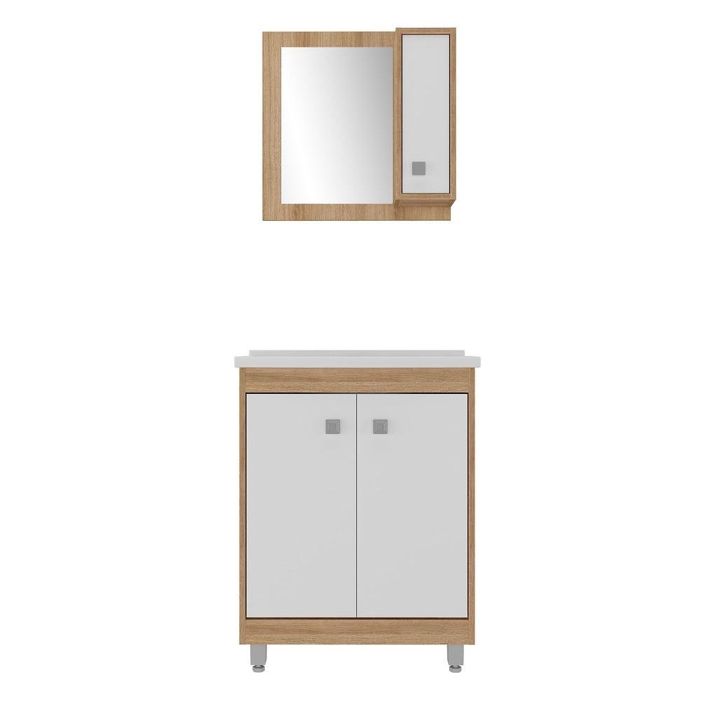 Gabinete Banheiro com Cuba e Espelheira 60cm Multimoveis CR10058 Castanho Argel/Branco