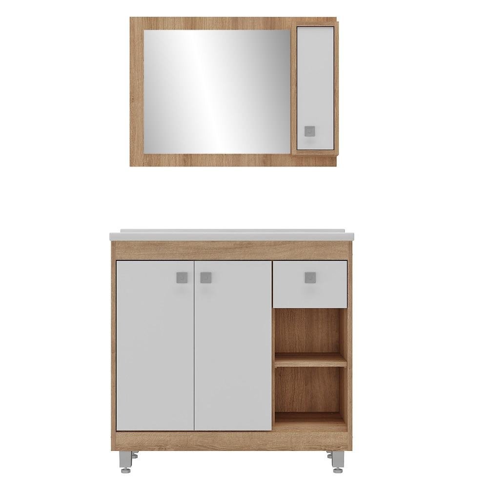 Gabinete Banheiro com Cuba e Espelheira 80cm Multimoveis CR10059 Castanho Argel/Branco
