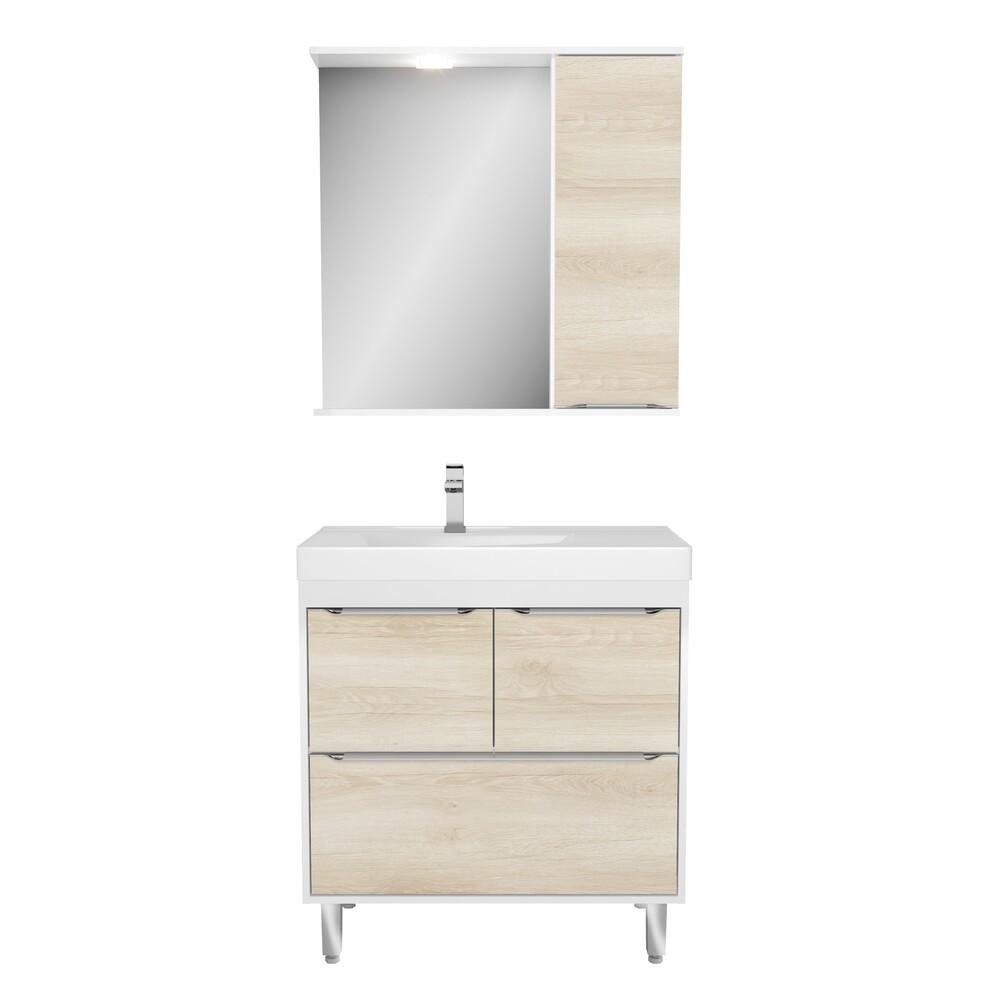 Gabinete Banheiro com Cuba e Espelheira Multimoveis CR10061 Branco/Legno Crema