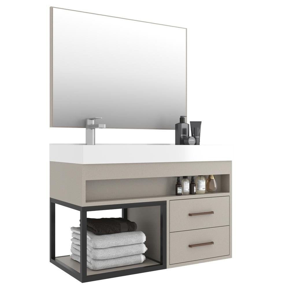 Gabinete Banheiro com Cuba e Espelheira 80cm Multimoveis CR10071 Nude