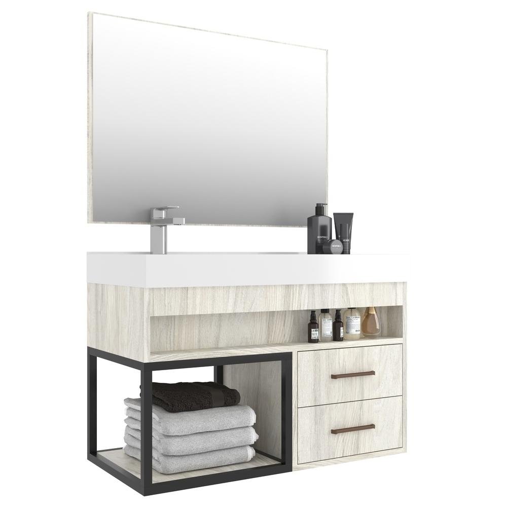 Gabinete Banheiro com Cuba e Espelheira 80cm Multimoveis CR10071 Carvalho
