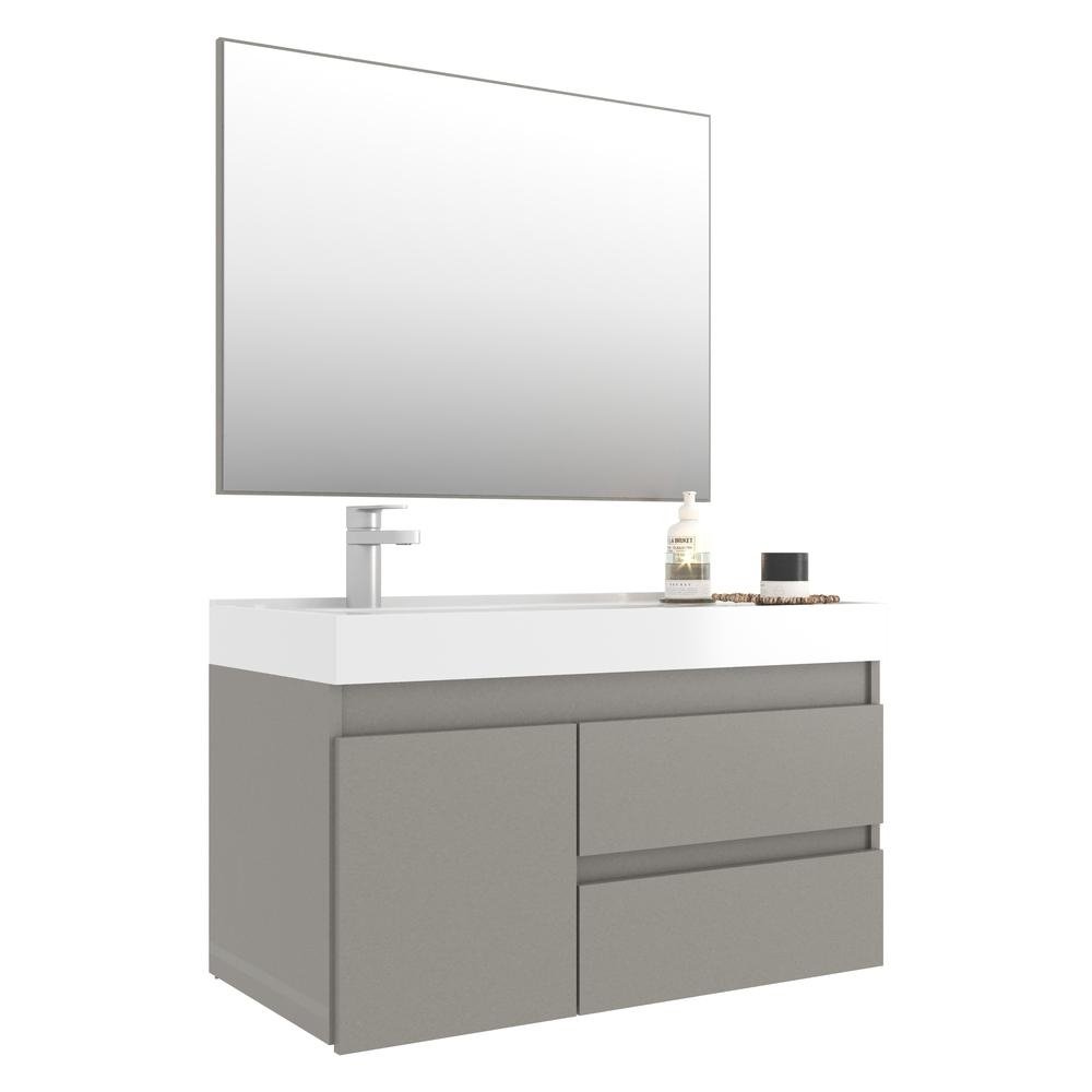 Gabinete Banheiro com Cuba e Espelheira 80cm Multimoveis CR10074 Cimento