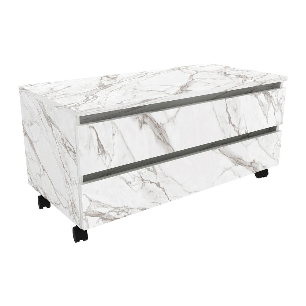 Gabinete Banheiro 2 Gavetas com Rodizios 80cm Multimoveis CR10083 Marmore Branco