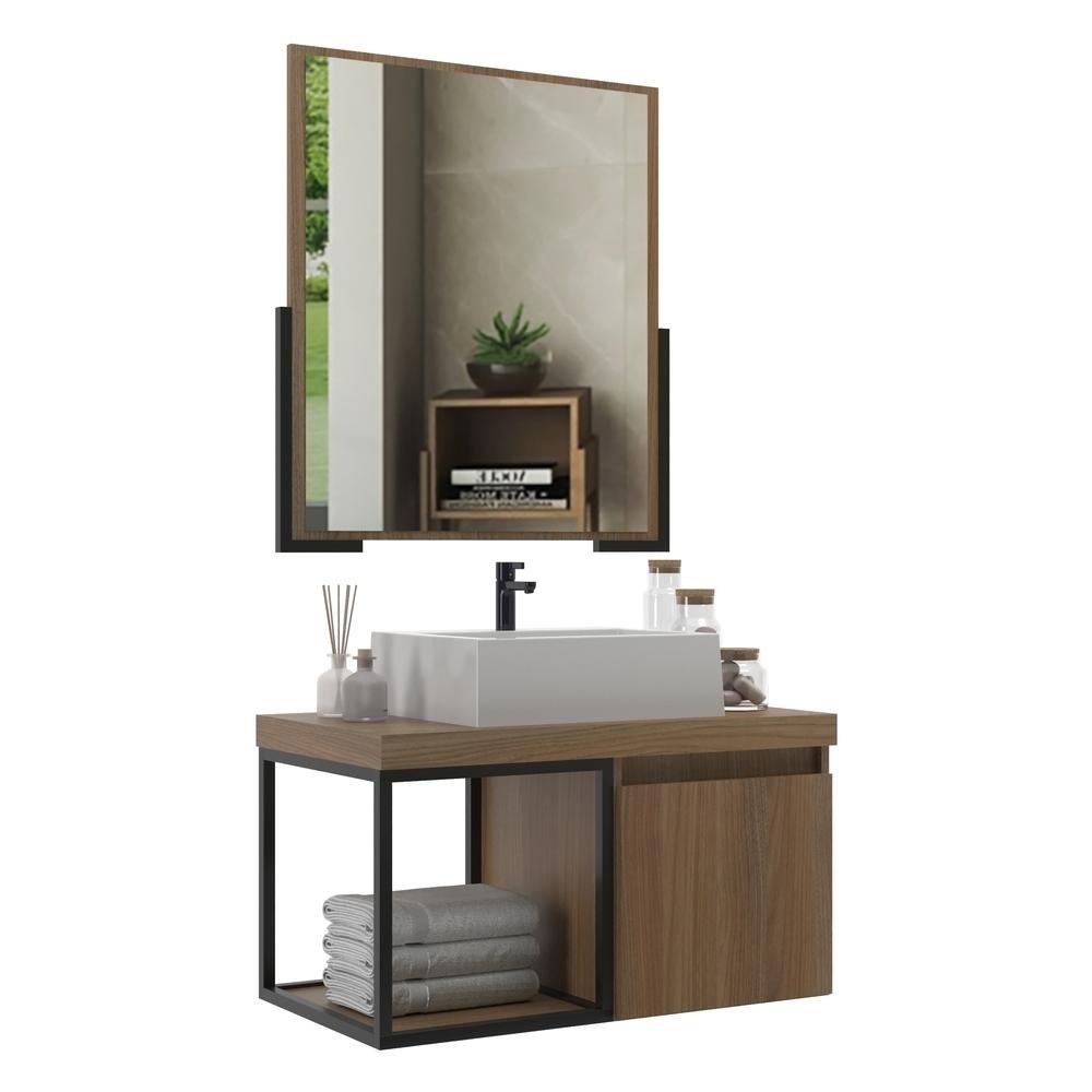 Gabinete Banheiro 80cm com Cuba e Espelheira Multimoveis CR10107