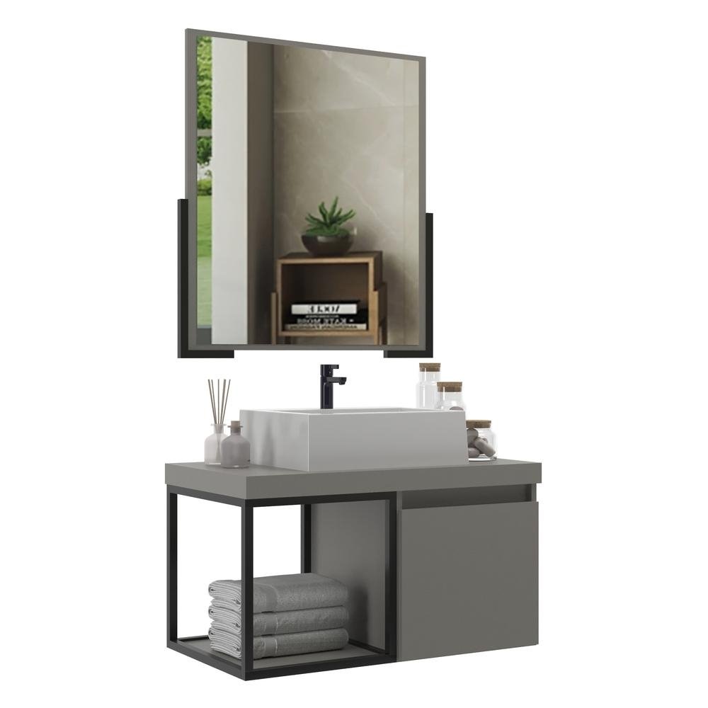Gabinete Banheiro 80cm com Cuba e Espelheira Multimoveis CR10107