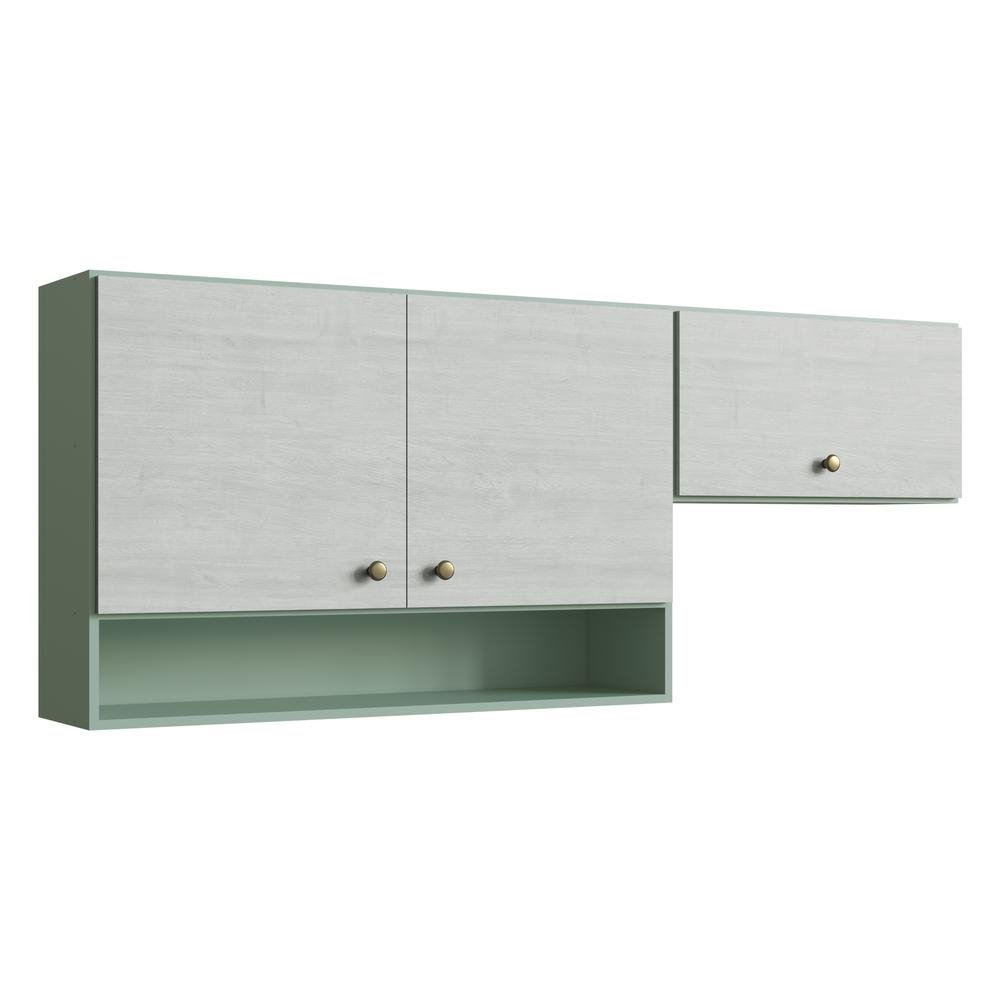 Armario de Cozinha 3 Portas 170cm Viena Multimoveis CR20039 Verde/Snow