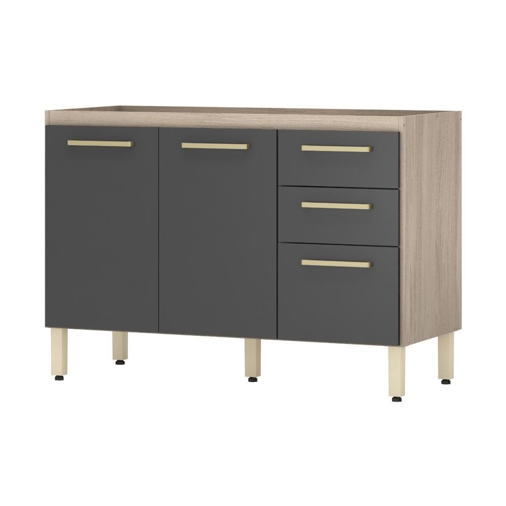 Balcao de Cozinha Gabinete Pia 120cm 3 Portas e 2 Gavetas Multimoveis CR20237