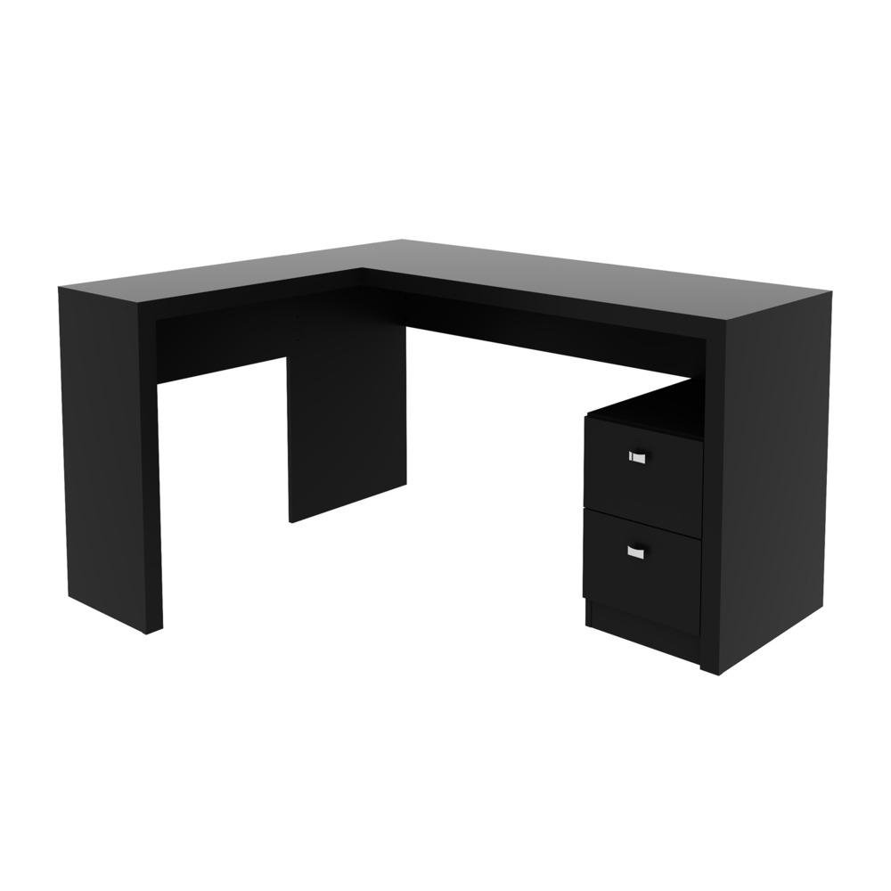 Escrivaninha/Mesa Escritorio de Canto com 2 gavetas Multimoveis CR25032 Preto