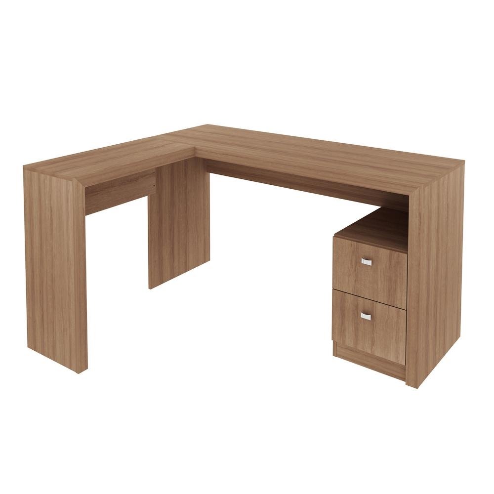 Escrivaninha/Mesa Escritorio de Canto com 2 gavetas Multimoveis CR25032 Amendoa