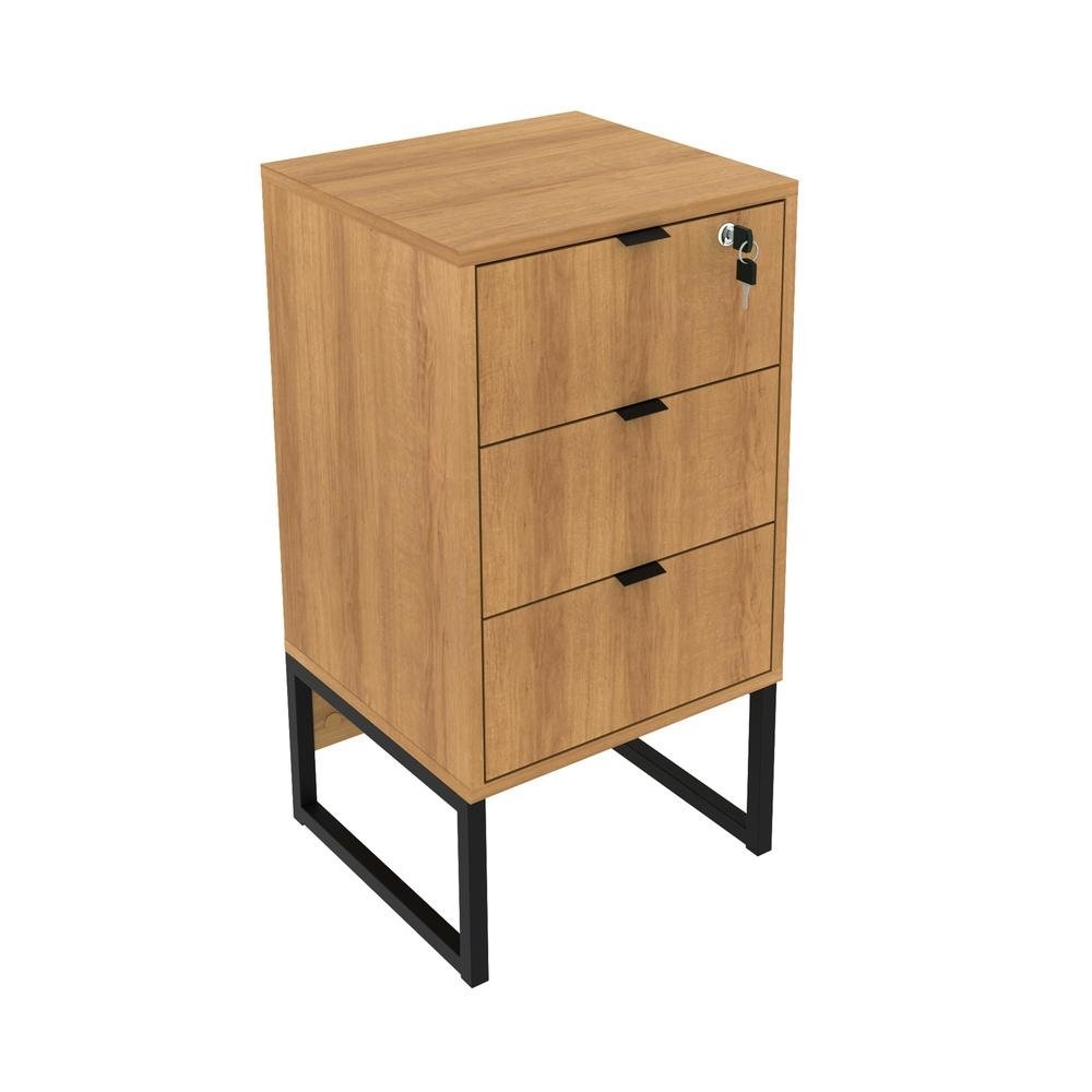 Gaveteiro para Escritorio com Chave Multimoveis CR25055 Amendoa/Preto