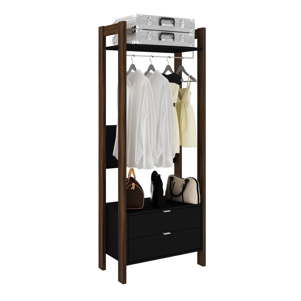 Armario Closet com 2 Gavetas Multimoveis CR35001 Preto/Nogal