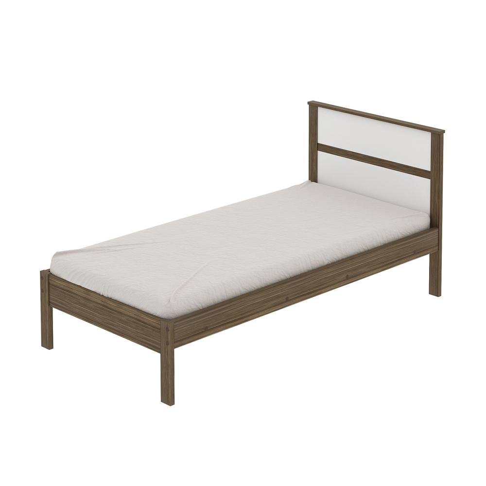 Cama de Solteiro para Colchao 88 x 188 cm Multimoveis CR35008 Nogal/Branca