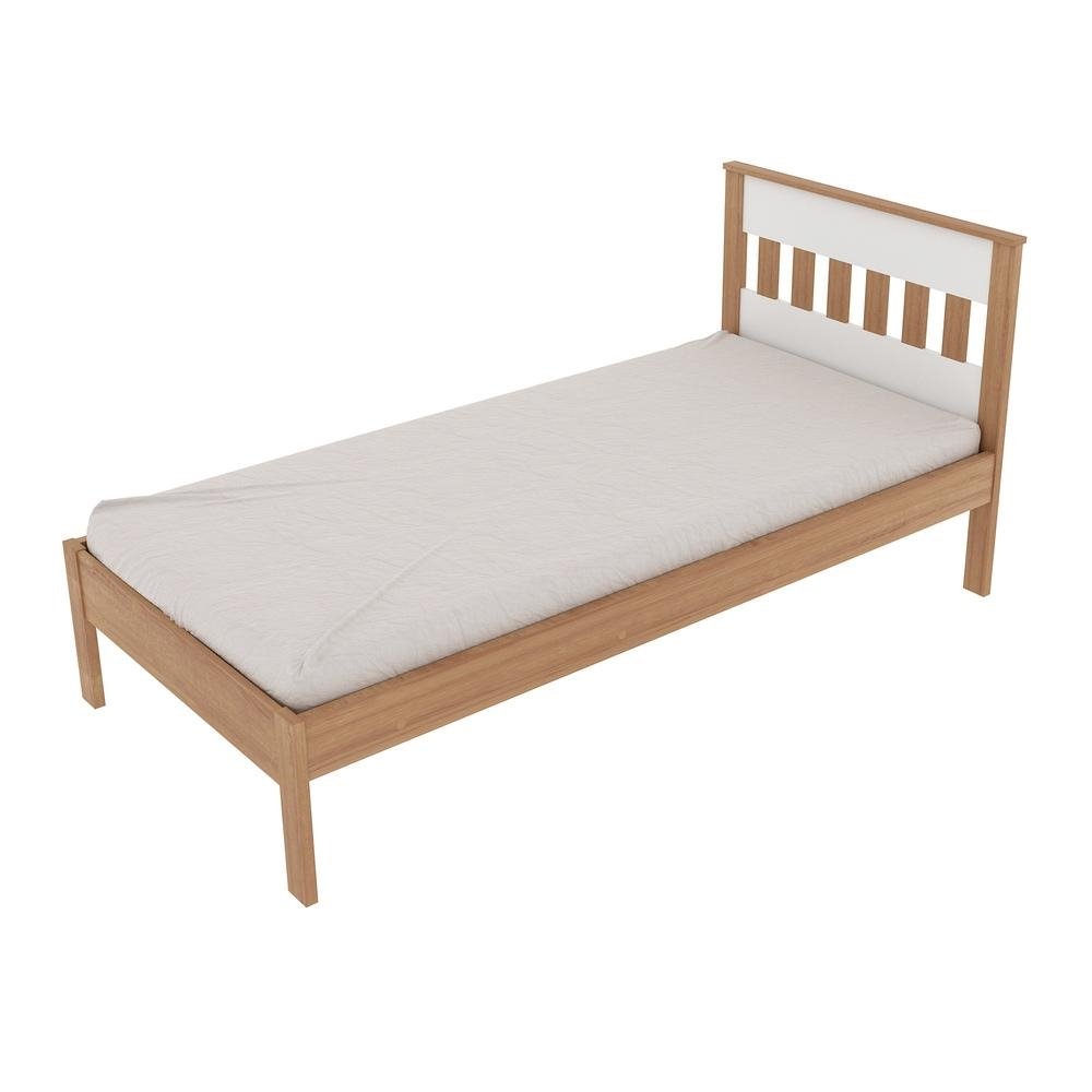 Cama de Solteiro para Colchao 88 x 188 cm Multimoveis CR35010 Amendoa/Branca