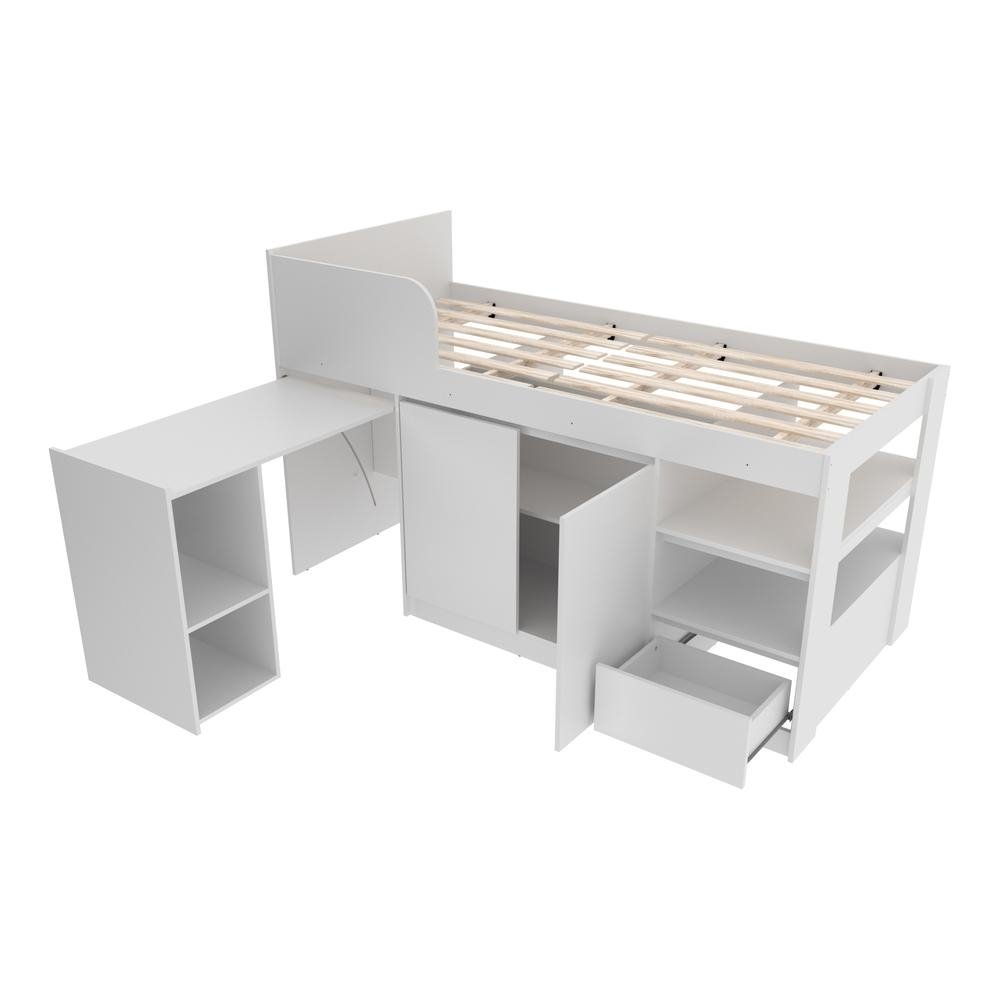 Cama Solteiro com Escrivaninha para Colchao 88 x 188 cm Multimoveis CR35067 Branca