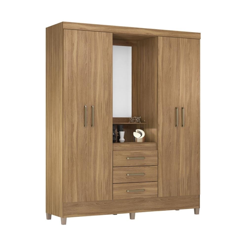 Guarda-Roupas Casal 4 Portas 3 Gavetas e Espelho Multimoveis CR35190